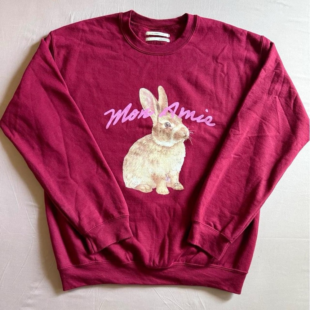 NWOT Anthropology red berry bunny crewneck sweatshirt